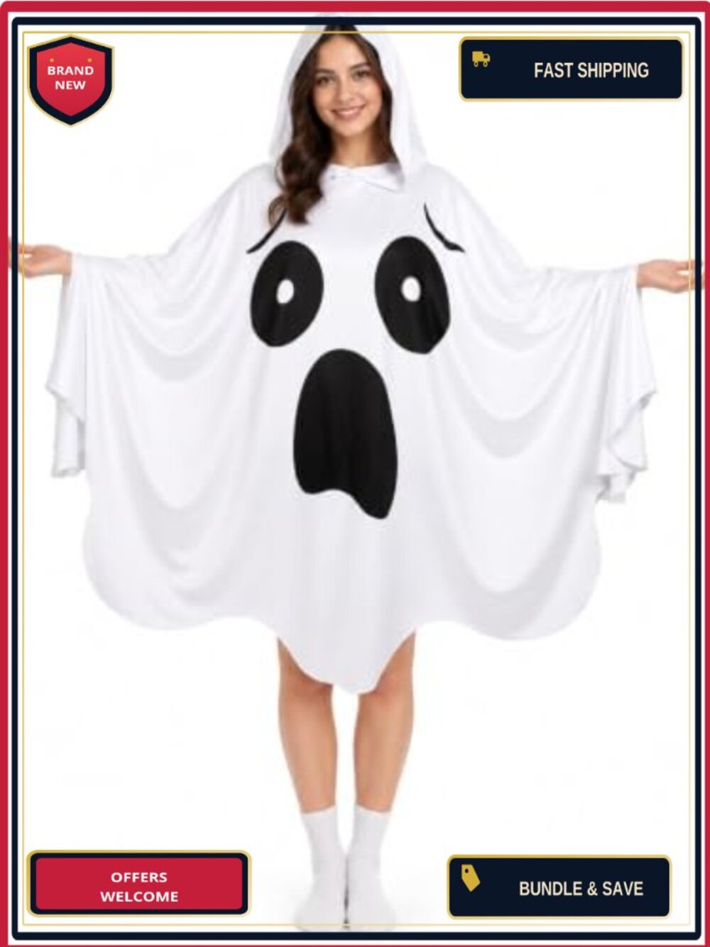 Women's White Hooded Ghost Poncho Halloween Costume